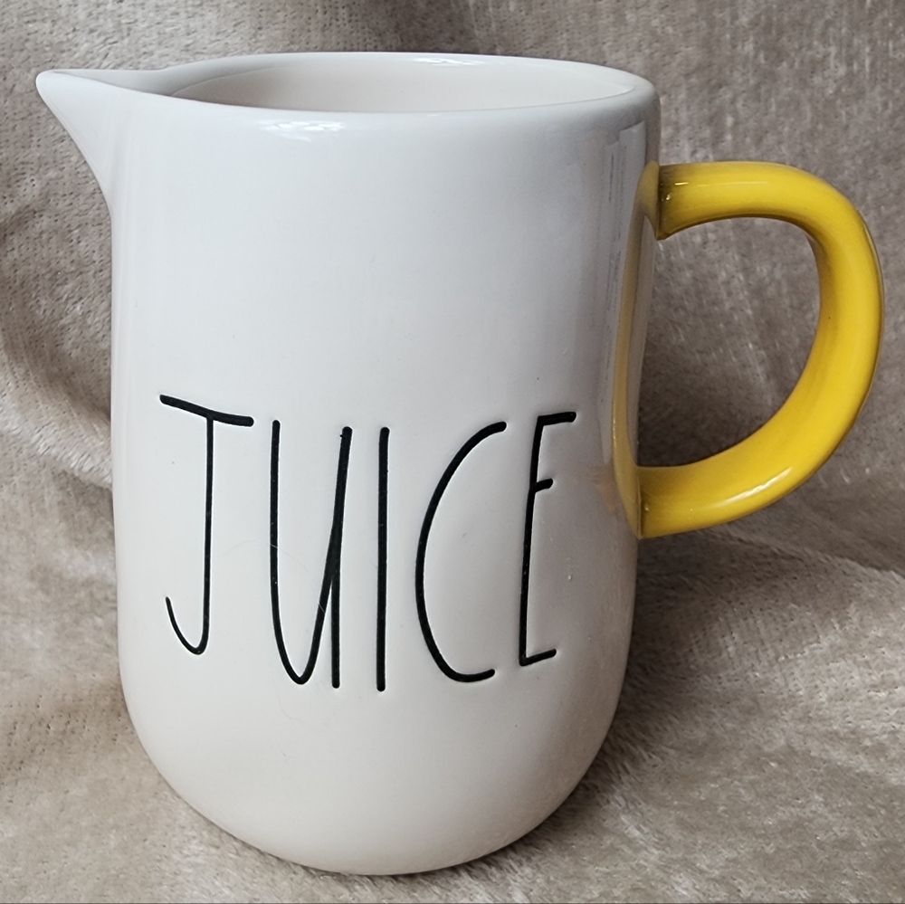 Rae Dunn Ceramic Juice Pour‎ Container Off White Yellow Handle Like New